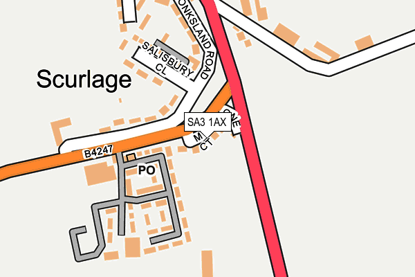 SA3 1AX map - OS OpenMap – Local (Ordnance Survey)