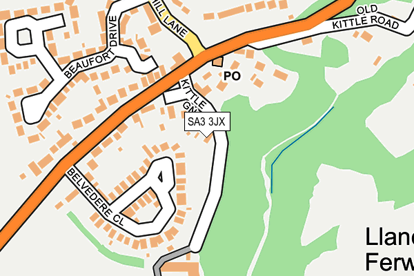SA3 3JX map - OS OpenMap – Local (Ordnance Survey)