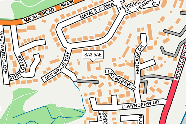 SA3 5AE map - OS OpenMap – Local (Ordnance Survey)