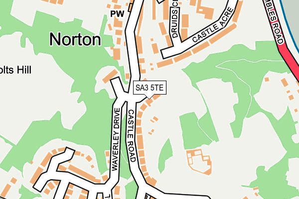 SA3 5TE map - OS OpenMap – Local (Ordnance Survey)