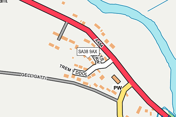 SA38 9AX map - OS OpenMap – Local (Ordnance Survey)