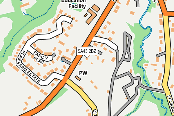 SA43 2BZ map - OS OpenMap – Local (Ordnance Survey)