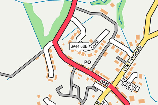 SA44 6BB map - OS OpenMap – Local (Ordnance Survey)