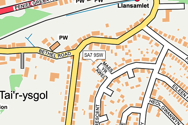 SA7 9SW map - OS OpenMap – Local (Ordnance Survey)