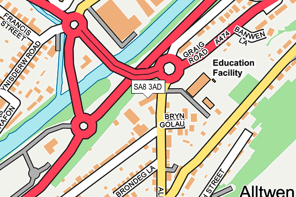 SA8 3AD map - OS OpenMap – Local (Ordnance Survey)