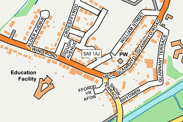 SA9 1AJ map - OS OpenMap – Local (Ordnance Survey)