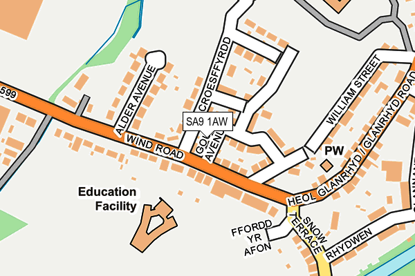 SA9 1AW map - OS OpenMap – Local (Ordnance Survey)