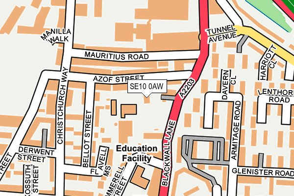 SE10 0AW map - OS OpenMap – Local (Ordnance Survey)