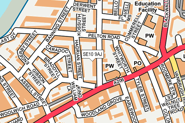 SE10 9AJ map - OS OpenMap – Local (Ordnance Survey)