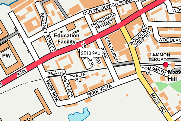 SE10 9AU map - OS OpenMap – Local (Ordnance Survey)