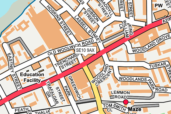 SE10 9AX map - OS OpenMap – Local (Ordnance Survey)