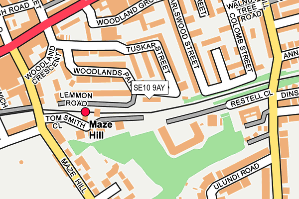 SE10 9AY map - OS OpenMap – Local (Ordnance Survey)