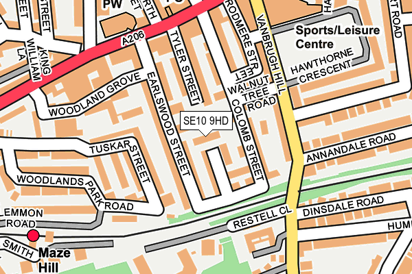 SE10 9HD map - OS OpenMap – Local (Ordnance Survey)