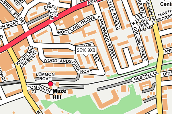 SE10 9XB map - OS OpenMap – Local (Ordnance Survey)