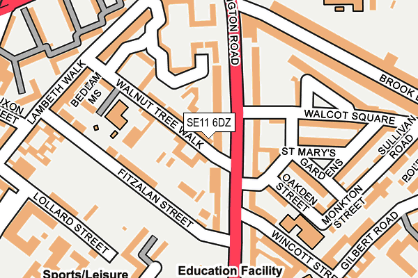 SE11 6DZ map - OS OpenMap – Local (Ordnance Survey)