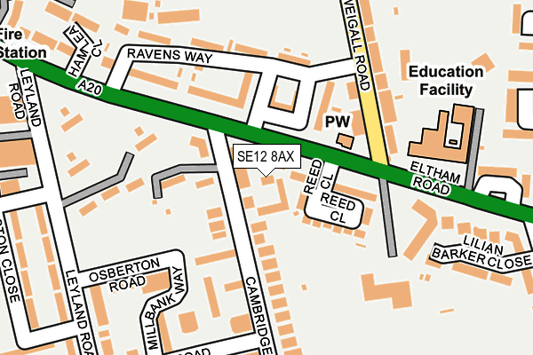 SE12 8AX map - OS OpenMap – Local (Ordnance Survey)