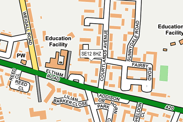 SE12 8HZ map - OS OpenMap – Local (Ordnance Survey)