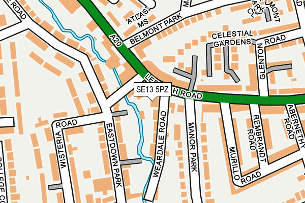 SE13 5PZ map - OS OpenMap – Local (Ordnance Survey)