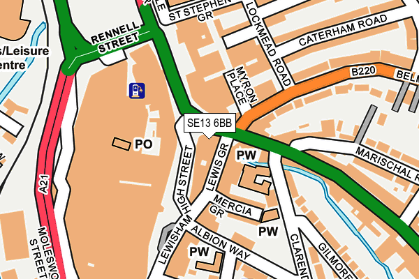 SE13 6BB map - OS OpenMap – Local (Ordnance Survey)