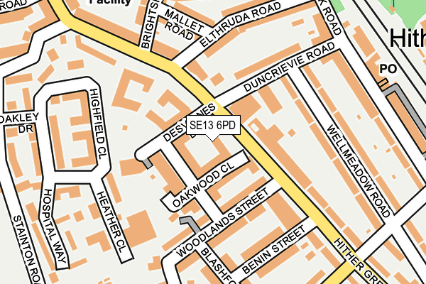 SE13 6PD map - OS OpenMap – Local (Ordnance Survey)