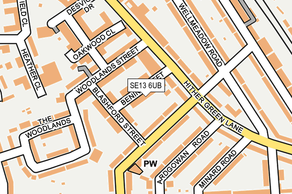 SE13 6UB map - OS OpenMap – Local (Ordnance Survey)