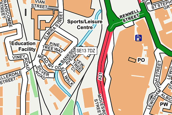 SE13 7DZ map - OS OpenMap – Local (Ordnance Survey)
