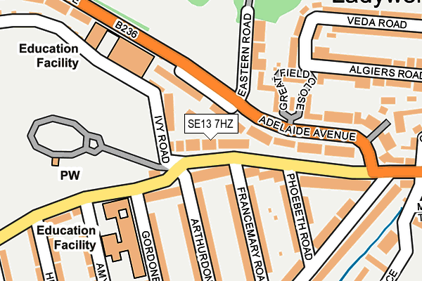 SE13 7HZ map - OS OpenMap – Local (Ordnance Survey)