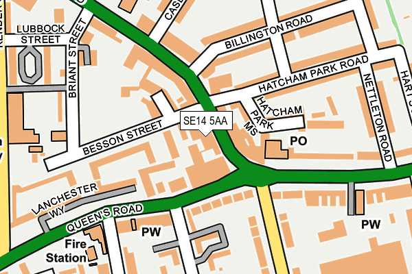 SE14 5AA map - OS OpenMap – Local (Ordnance Survey)
