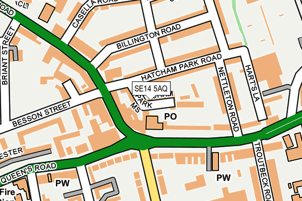 SE14 5AQ map - OS OpenMap – Local (Ordnance Survey)