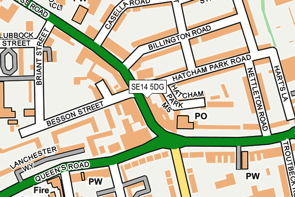 SE14 5DG map - OS OpenMap – Local (Ordnance Survey)