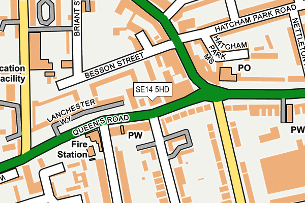SE14 5HD map - OS OpenMap – Local (Ordnance Survey)