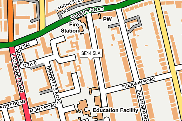 SE14 5LA map - OS OpenMap – Local (Ordnance Survey)
