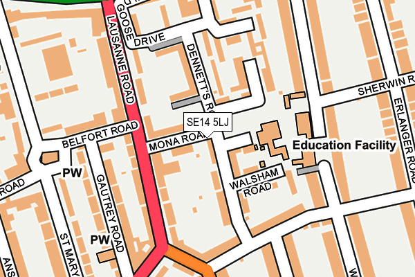 SE14 5LJ map - OS OpenMap – Local (Ordnance Survey)