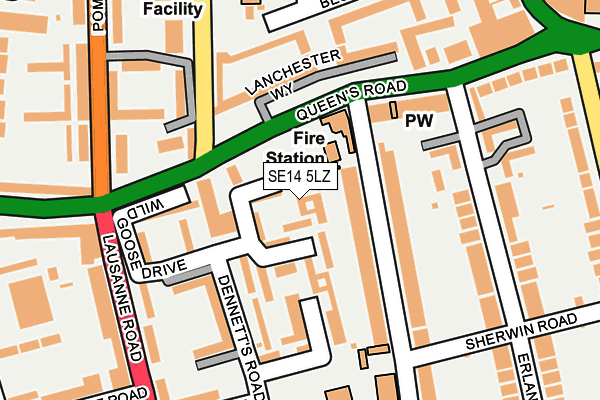 SE14 5LZ map - OS OpenMap – Local (Ordnance Survey)