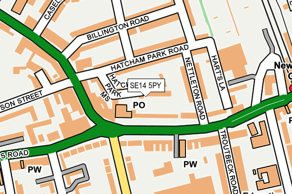 SE14 5PY map - OS OpenMap – Local (Ordnance Survey)