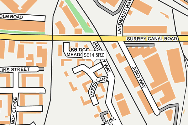 SE14 5RZ map - OS OpenMap – Local (Ordnance Survey)