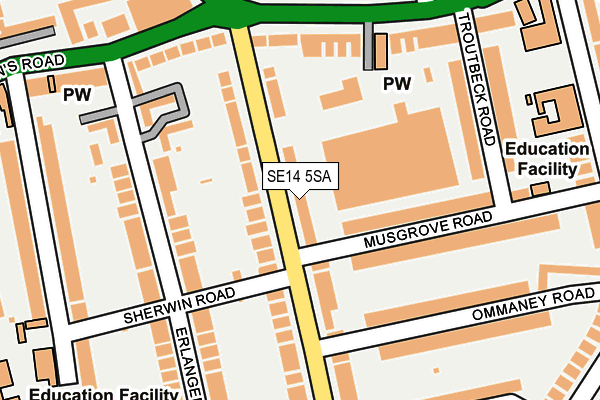 SE14 5SA map - OS OpenMap – Local (Ordnance Survey)