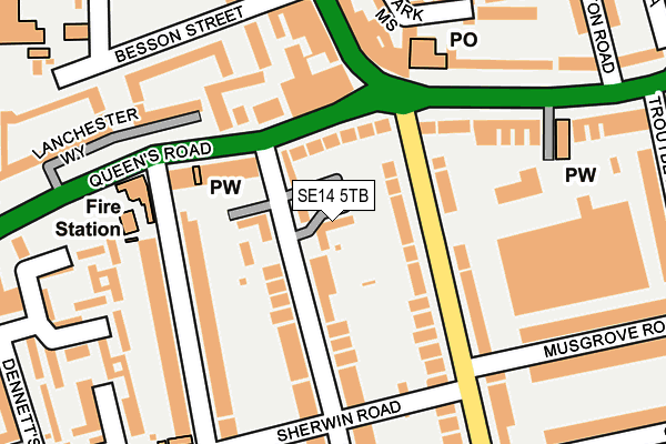 SE14 5TB map - OS OpenMap – Local (Ordnance Survey)