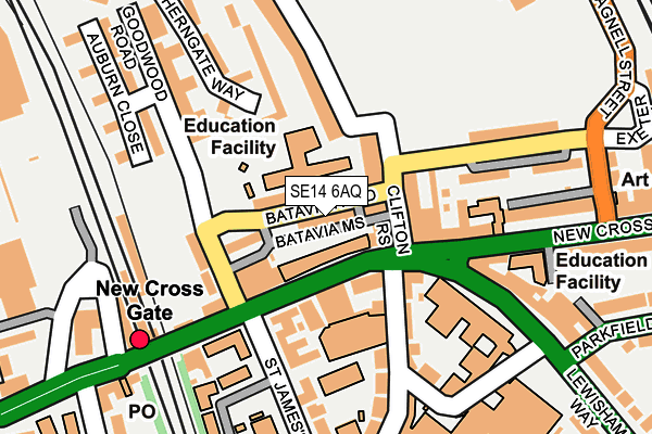 SE14 6AQ map - OS OpenMap – Local (Ordnance Survey)