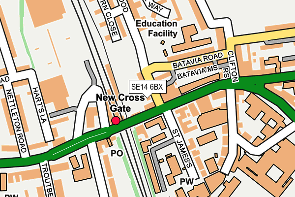 SE14 6BX map - OS OpenMap – Local (Ordnance Survey)