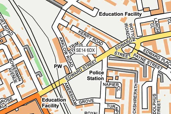 SE14 6DX map - OS OpenMap – Local (Ordnance Survey)