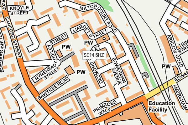 SE14 6HZ map - OS OpenMap – Local (Ordnance Survey)