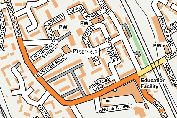 SE14 6JX map - OS OpenMap – Local (Ordnance Survey)