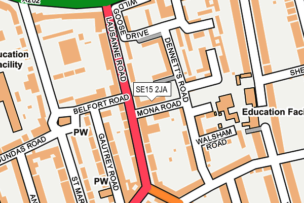 SE15 2JA map - OS OpenMap – Local (Ordnance Survey)