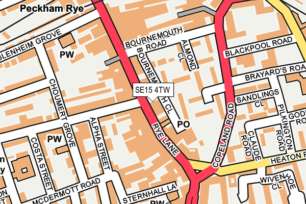 SE15 4TW map - OS OpenMap – Local (Ordnance Survey)
