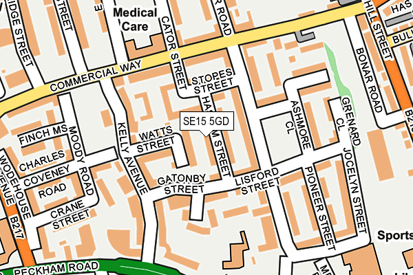 SE15 5GD map - OS OpenMap – Local (Ordnance Survey)