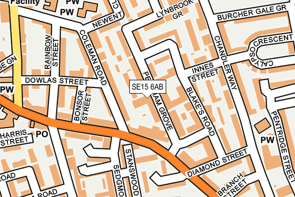 SE15 6AB map - OS OpenMap – Local (Ordnance Survey)