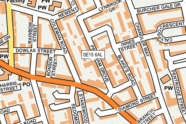SE15 6AL map - OS OpenMap – Local (Ordnance Survey)