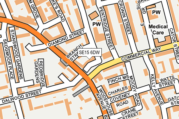 SE15 6DW map - OS OpenMap – Local (Ordnance Survey)
