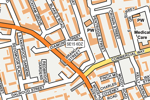 SE15 6DZ map - OS OpenMap – Local (Ordnance Survey)